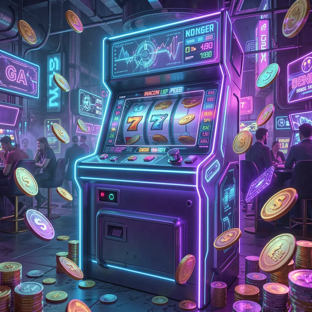 WP888 – Experience thrilling slot gameplay and big win moments in Indonesia Modern glowing slot machine with flying coins and vibrant lights representing high energy slot gaming at WP888 in Indonesia